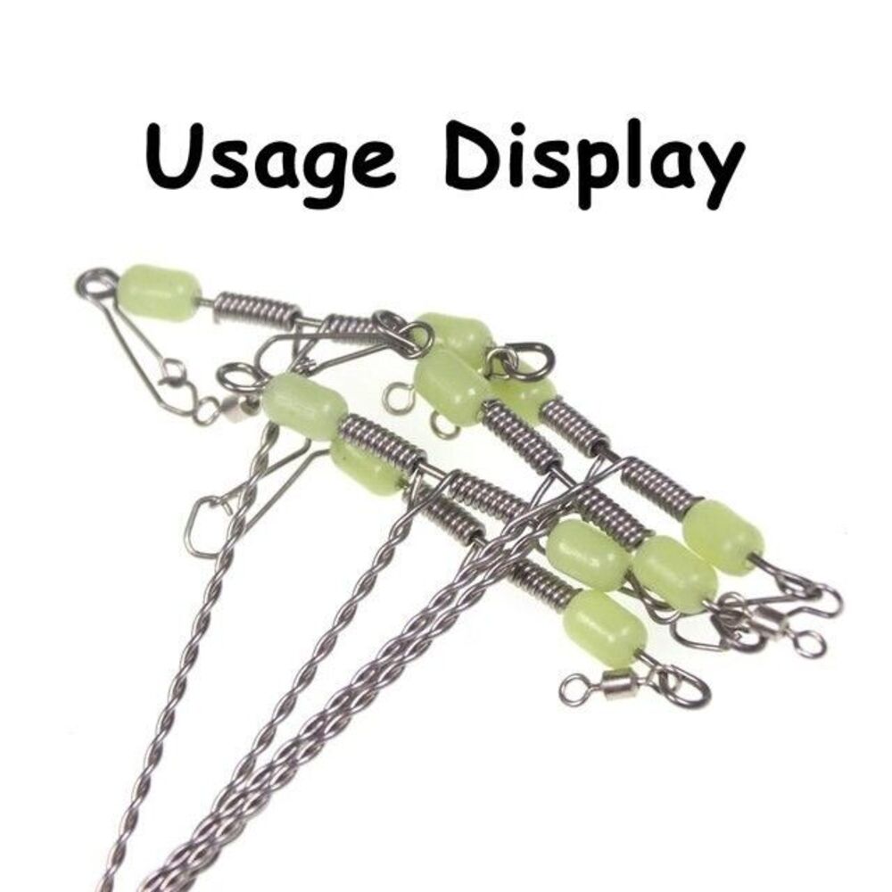 10Pcs Stainless Steel Fishing  Wire Leader Fishing Line w/Snap & Luminous Glow